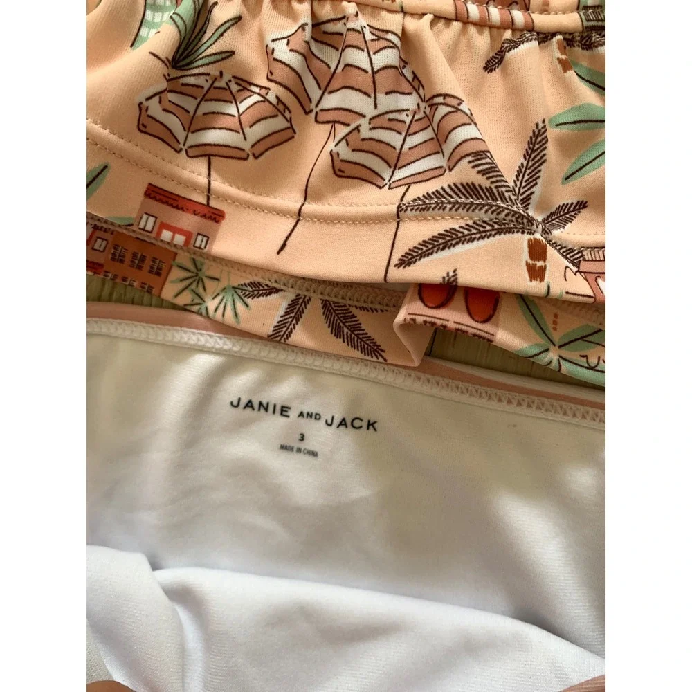 Janie and Jack Kids Peach Pink Mediterranean Print Rash Guard Swimsuit‎ Set 3